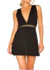 NBD Revolve Dress Black Mini Plunge Neck Size Med NEW