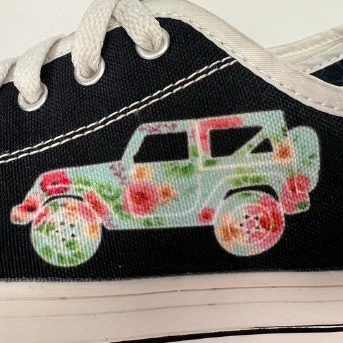 Custom Jeep Mädchen Low Top Canvas Tennisschuhe, schwarz/weiß Colorway, Größe 9 - Bild 3 von 12