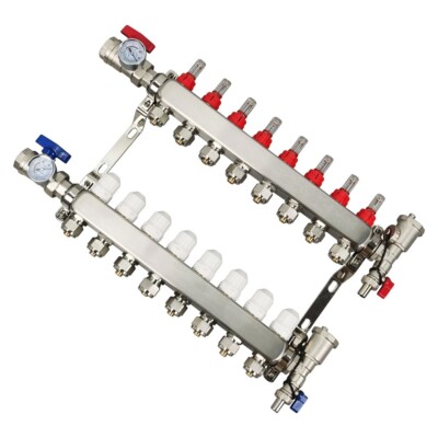 8 Branch Flow Water Separator PEX Radiant Floor Heating Manifold Stainless Steel