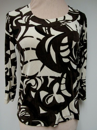 Vintage Chico's Travelers Stretch Strick Top Blumen Blätter schwarz dunkle Schokolade 0 S EU - Bild 1 von 4