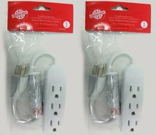 (LOT 2) Christmas House Electric Plug 3 Outlet Power Bar Extension Cord 11" Long
