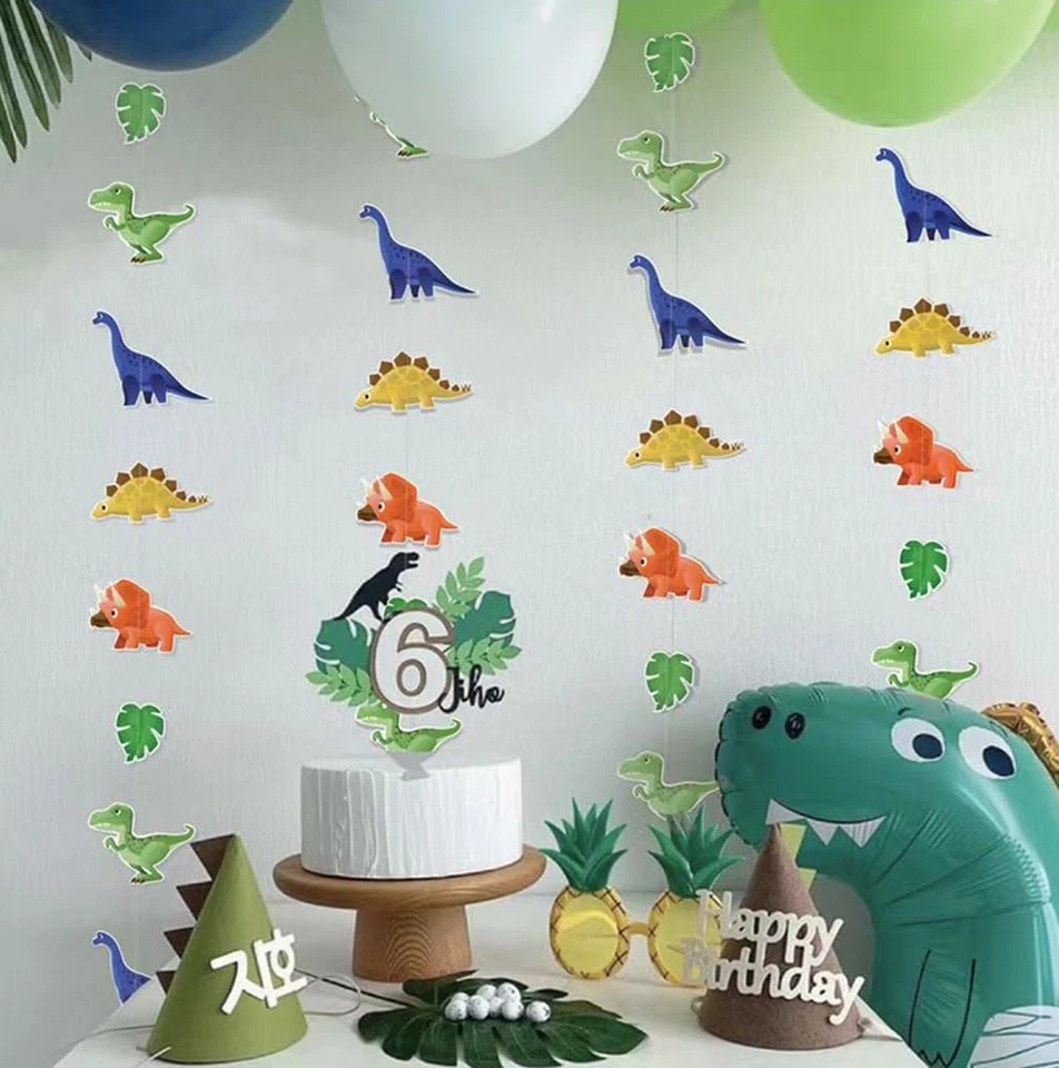 TOTIEJFJ Colorful Dinosaur Hanging Paper Decoration 4 Strings X 8.2ft Dino wi... - Image 2 of 4