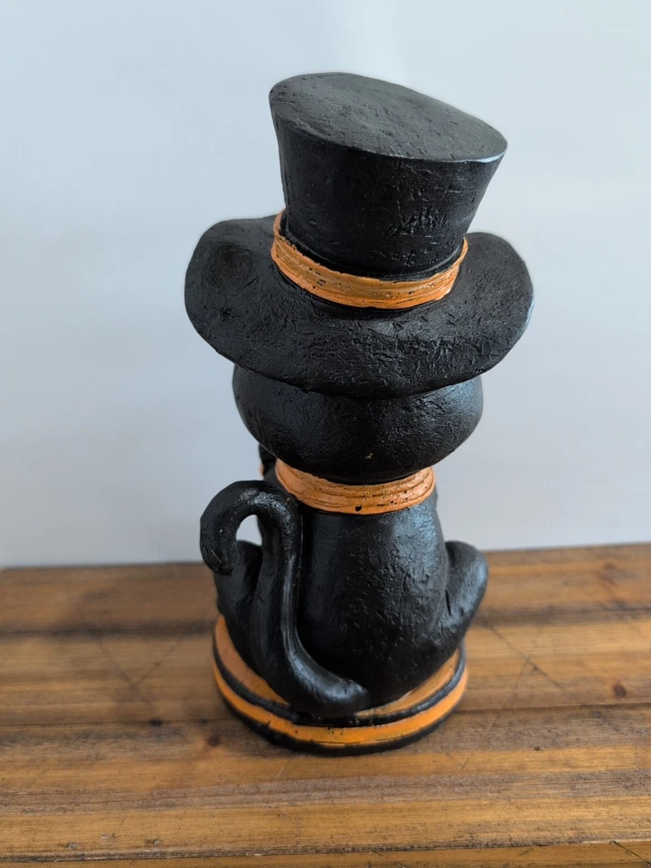 Vintage Style Halloween Black Cat Resin Tabletop Statue Figure Decor 10” Retro - Image 4 of 4