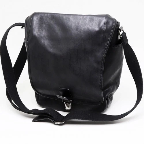 Sac bandoulière trotteur Dior Homme noir motif intégral argent quincaillerie luxe