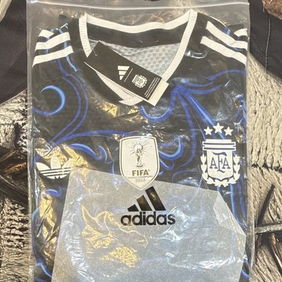 Authentic Argentina AFA Away Soccer Jersey Shirt XL Black Blue White
