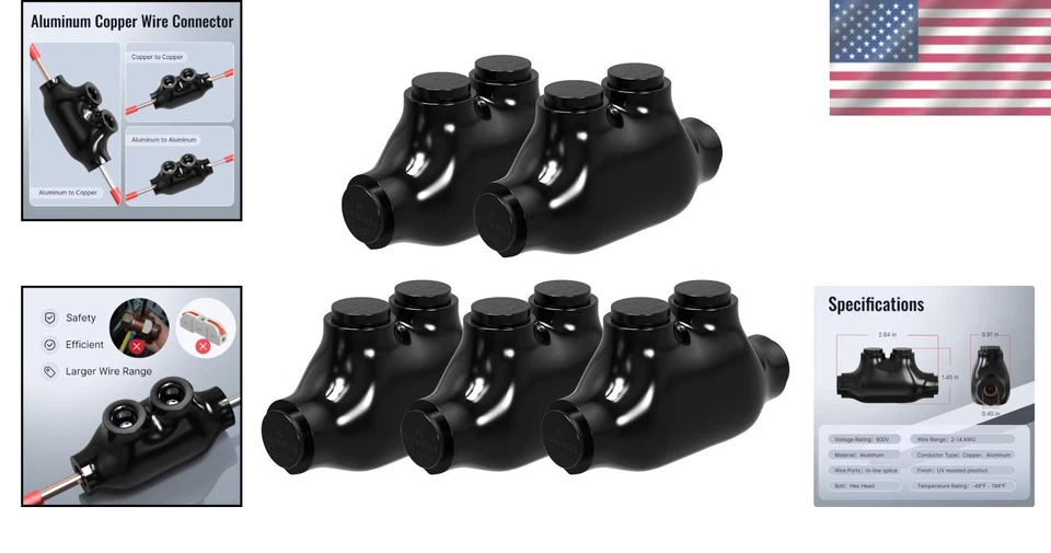 5 Insulated Inline Splice Connectors - Safe Aluminum to Copper Wire Connection - Image 2 of 4