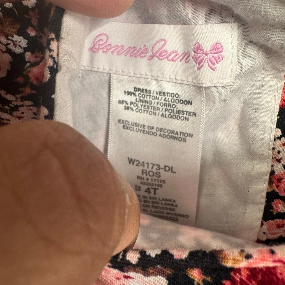 Bonnie Jean Girls Smocked Dress 4 4T Pink Floral Cottage-Core Classic - Image 2 of 4