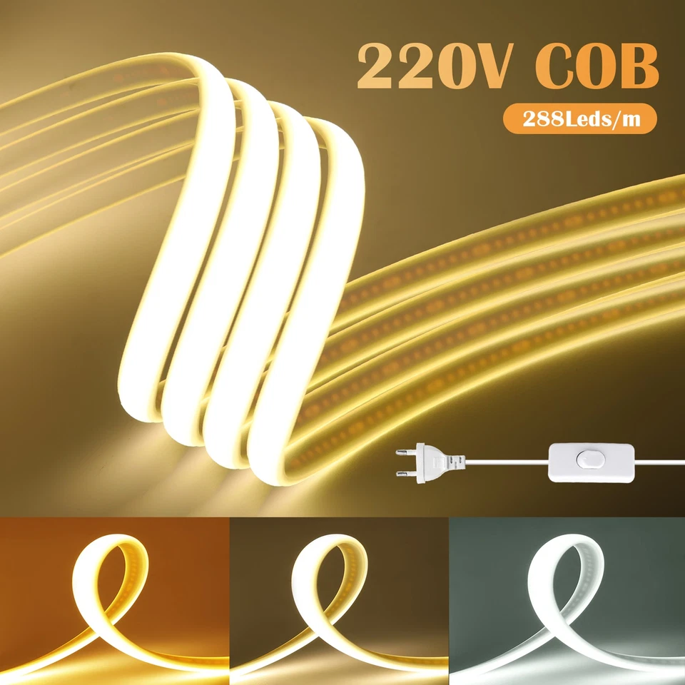 230V Dimmbar Neon COB LED Stripe Streifen Flex Lichtband Beleuchtung Wasserdicht - Bild 4 von 4
