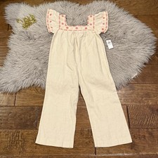 Old Navy Romper Girls 4T Linen Blend Embroidered Cap Sleeve Jumpsuit New