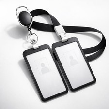 2 Pack Black Metal Retractable ID Badge Holder Reel Clip Lanyard Heavy Duty