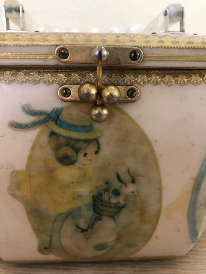 Bolsa de mão Bee Jay Kliewer vintage anos 60 art déco madeira caprichosa - Imagem 2 de 4