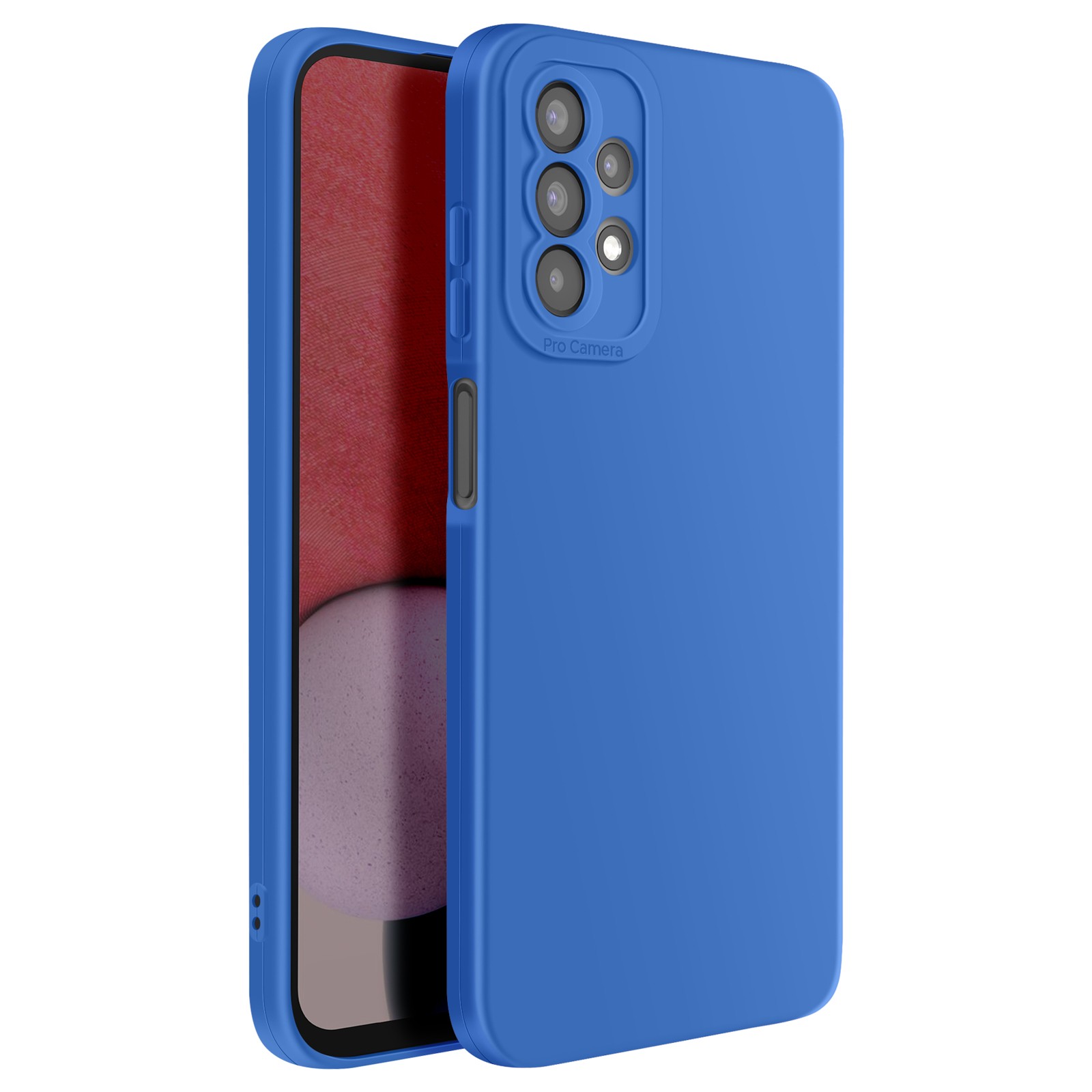 Coque silicone bleu Galaxy A04s pour protection caméra en voyage