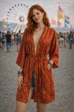 Vintage Tie Waist Kimono Desert Boho Lounge Chic Festival Layer Large