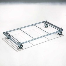 Base carrellata in acciaio 4 ruote girevoli per movimentazione cesti espositori