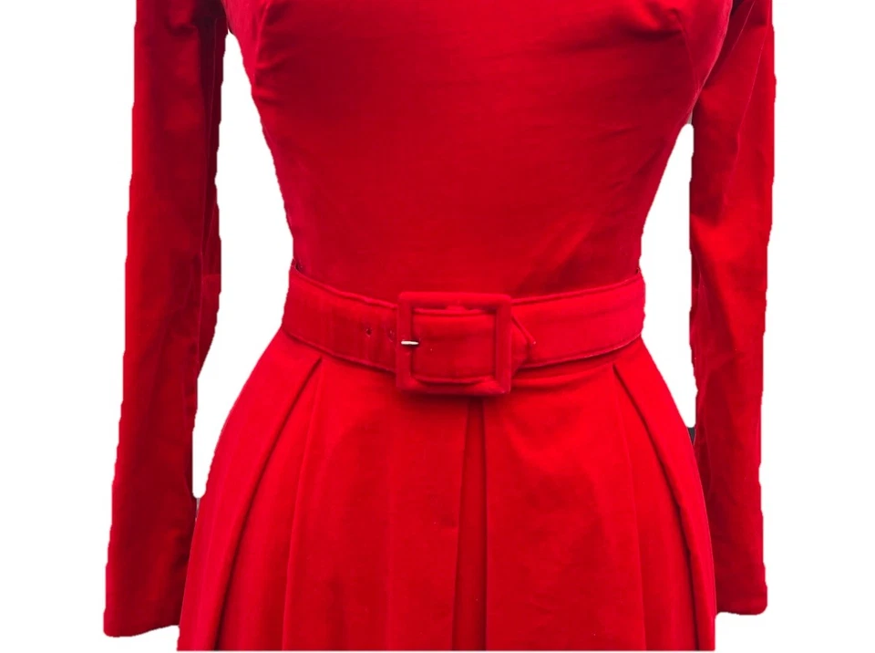 Vtg Minx Modes 50s 60s Red Maxi Dress Velvet Belted Retro Glam Party Prom M ? - Image 3 of 4
