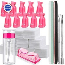 Nail Polish Remover Tools Kit 100ml 500 Cotton Pads Brush Cuticle Pusher Clips