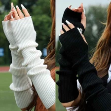 Women Wrist Arm Hand Warmer Ladies Winter Knitted Long Fingerless Mitten Gloves