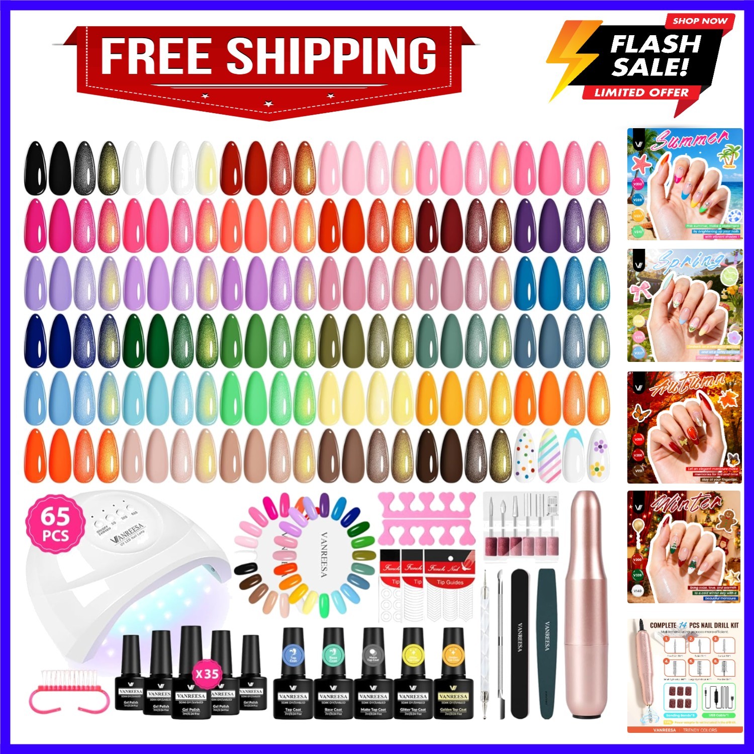 Gel Nail Polish Kit with U V Light and Nail Drill Kit 65 Pcs