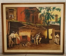 Vtg 1967 Oil Painting On Canvas "Banjo-Old Plantation" Artist Signed Wood Framed