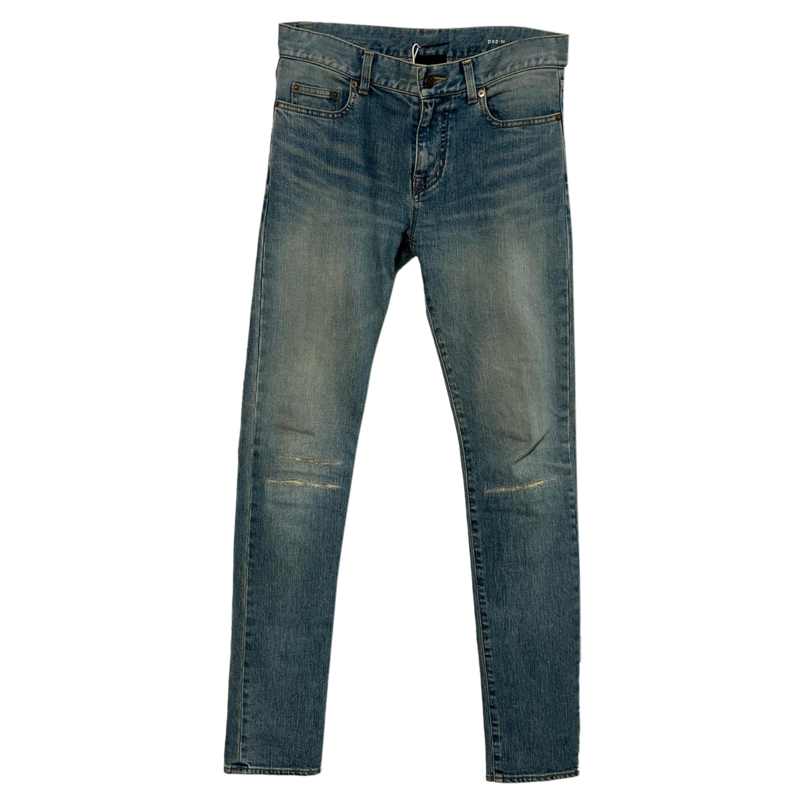 Jeans skinny Saint Laurent D02 strappati in denim di cotone blu uomo azzurro taglia 46