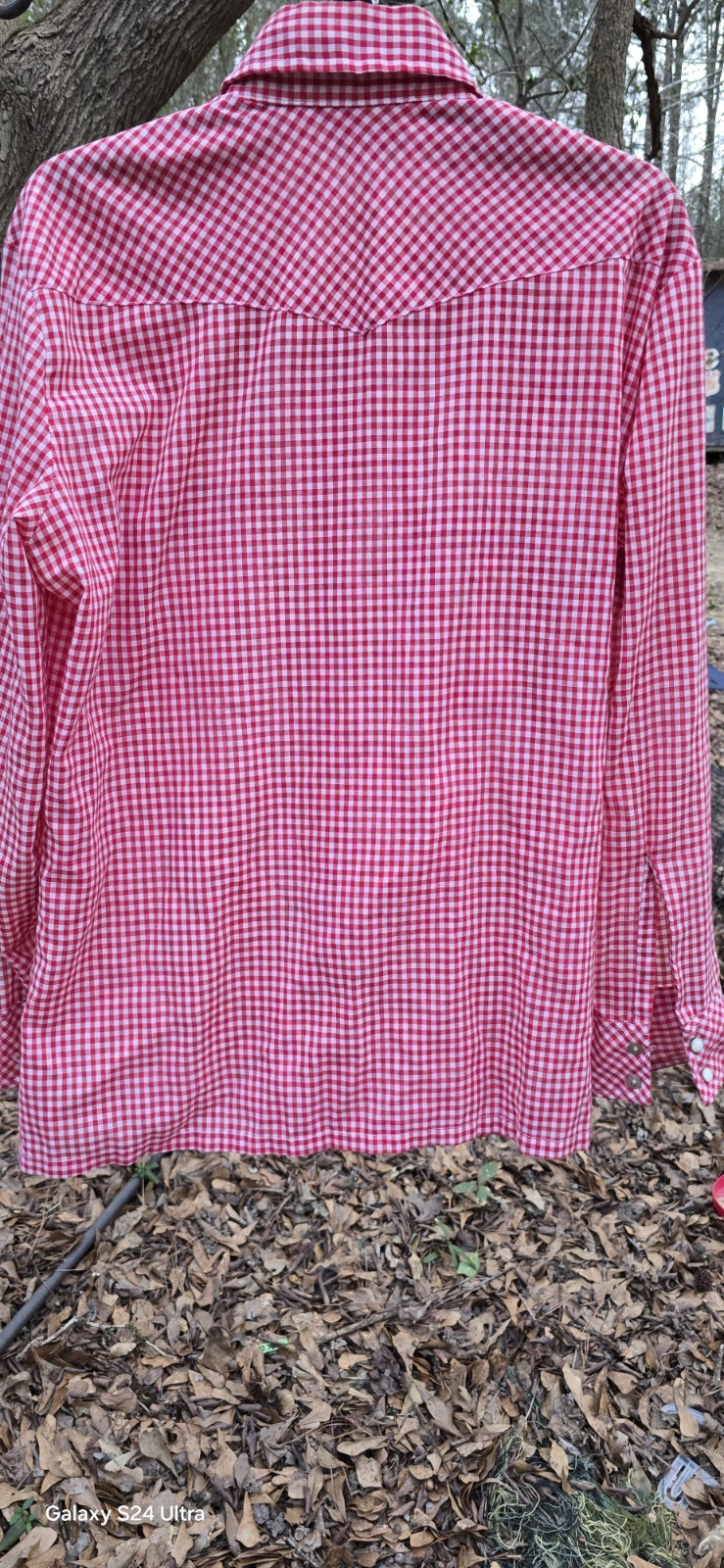 Vtg Wrangler Shirt Men Sz L Long Sleeve Pearl Snap Red White Gingham USA thumbnail 3