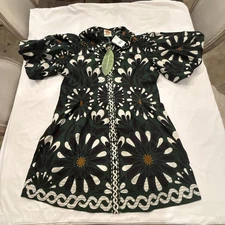 Farm Rio Ainika Dress Anthropologie Flower Peter Pan Collar Hunter Green XL NEW