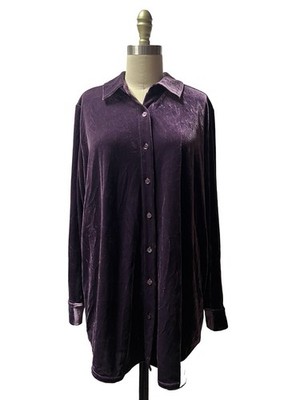 Soft Surroundings Velvet Boyfriend Tunic Shirt Blackberry Wine Women's Large NWT