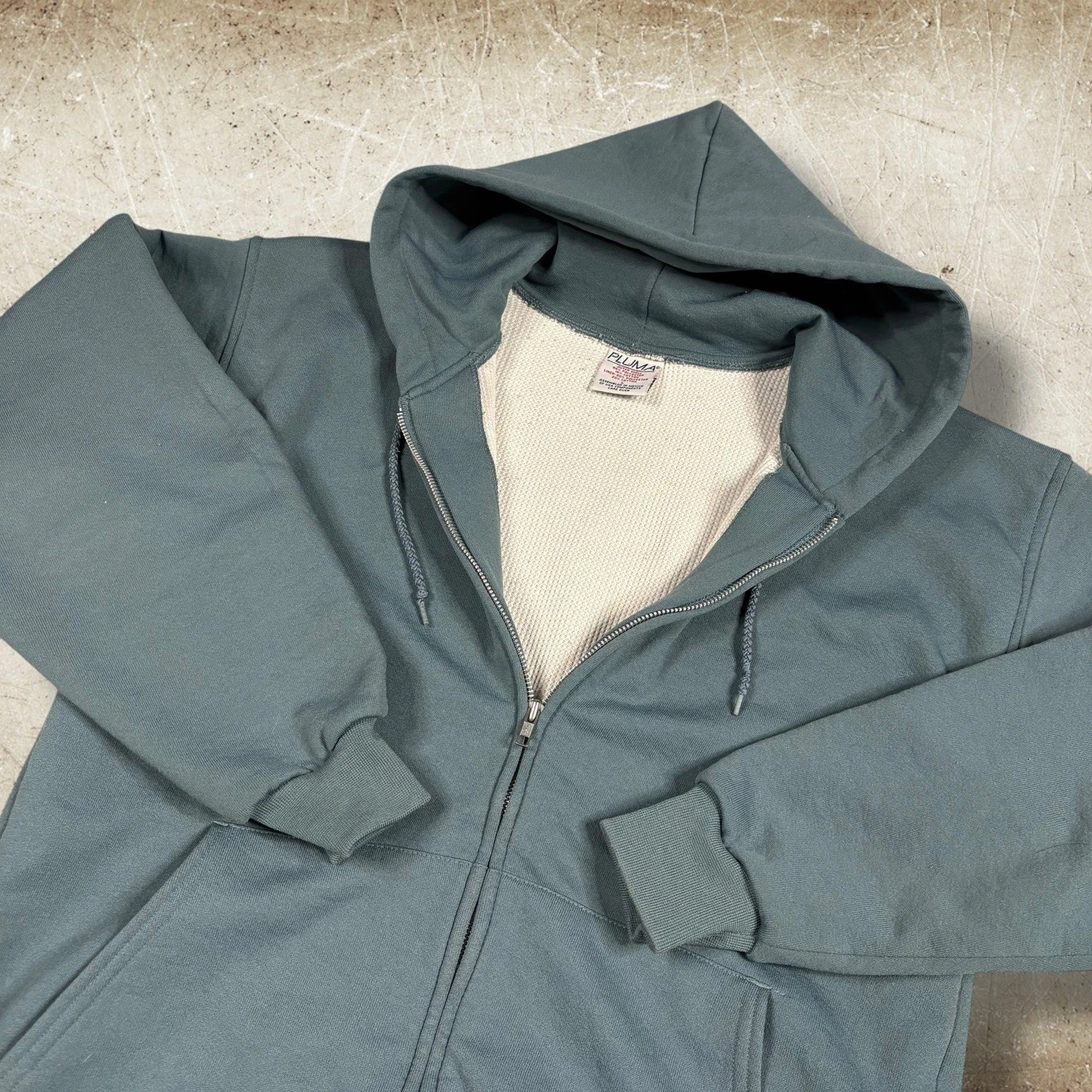 Vintage Pluma Thermal Lined Hoodie Mens Size Large Green Full Zip Sweatshirt