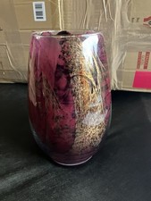Allure Cerise/gold Marble Pattern Glass Candle Holder 9” High