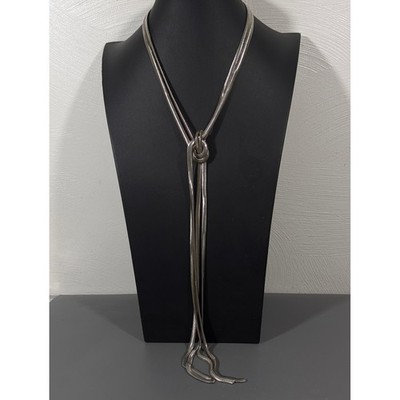 Liquid Metal Style Double Snake Chain Necklace 48'' Silver Tone Adjustable Long