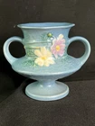 Beautiful Roseville Blue Cosmos Double Handle Trophy Vase, 4” Tall, 134-4