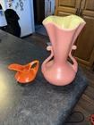 lot of 2 Red Wing Pottery USA Double Handle Vase and Creamer Pitcher