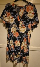 Shein curve dress 2xl black floral short sleved dress longer at back