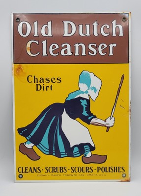Vintage Old Dutch Cleanser Rustic Weathered Porcelain Enameled Metal Sign