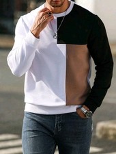 Men's Long Sleeve Round-Neck T-Shirt Casual Autumn Color Contrast