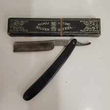 Antique Vintage Kikuhide Kiku Hide Silver Steel Japanese Straight Razor Kamisori