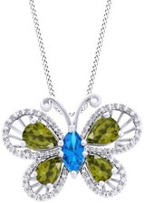 Butterfly Pendant Necklace Simulated Birthstone Cubic Zirconia Sterling Silver