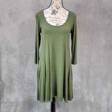 Lulus Dress Womens Small Green Pockets Stretchy A Line Swing Long Sleeve