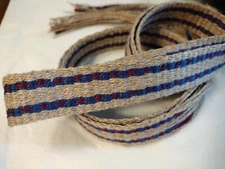 22919 Powder Horn inkle loom Alamo strap natural flax  blue, dark red 54" x 1"