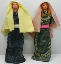 Two Vtg Handmade Plaster Folk Art Female Dolls 12" Tall Primitive Painted