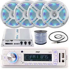 Pyle Plmr18 Marine Receiver, 4x 6.5'' Led Speakers W/ Wire, Amplifier, Antenna
