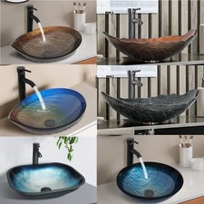 Waschbecken Aufsatzwaschbecken Glas Waschschale Waschtisch Set Oval Round Modern