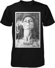 inhale T-shirt smoking smoke woman sexy woman cult style trendy retro vintage USA