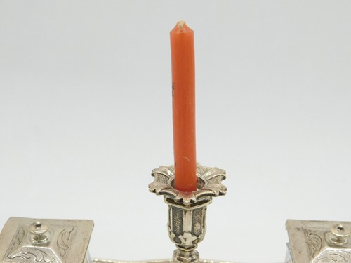Victorian Sterling Silver Desk Stand with Taper Stick & Inkwells Antique 1849 - Picture 9 of 13