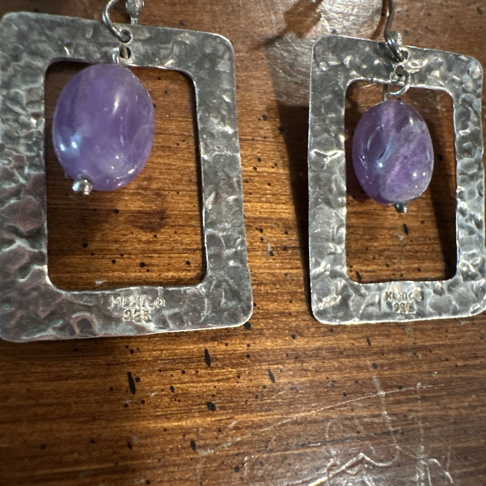 Sterling Silver Square Rectangle Hammered 925 Ame… - image 4