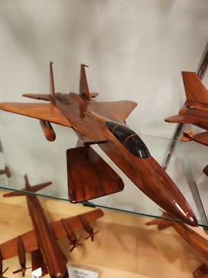 F-15 Eagle Fighter Aircraft Handcrafted Solid Natural Mahogany Model