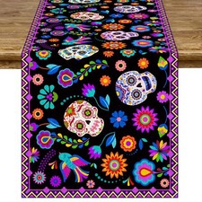 Day of the Dead Table Runner Sugar Skull Dining Table Decor for Mexican Party