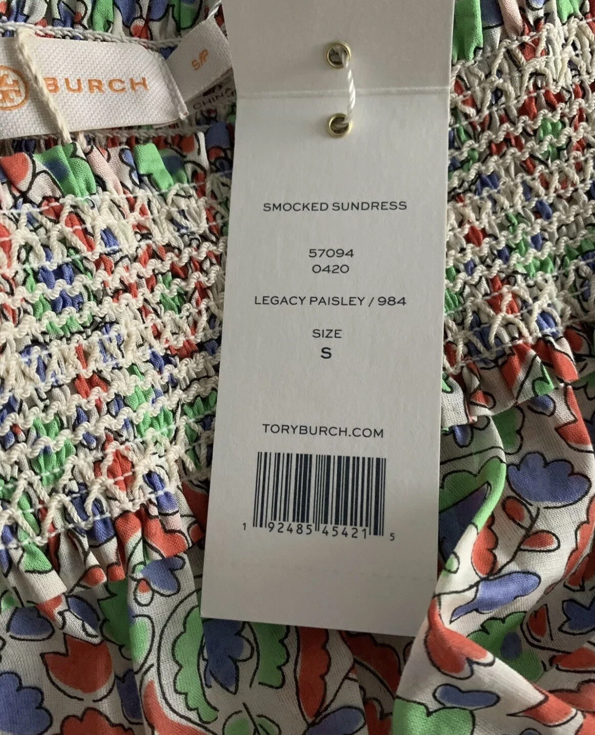 NWT Authentic TORY BURCH LEGACY PAISLEY SMOCKED SUNDRESS Dress SIZE Small $450