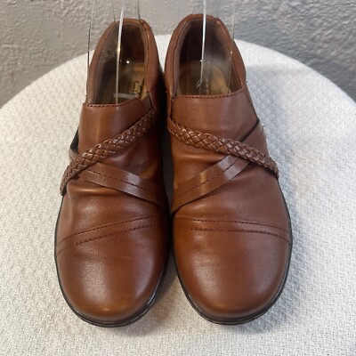 Clarks Cora Braid Loafer Womens 7.5 M Brown Leather Comfort Casual Slip On Shoes