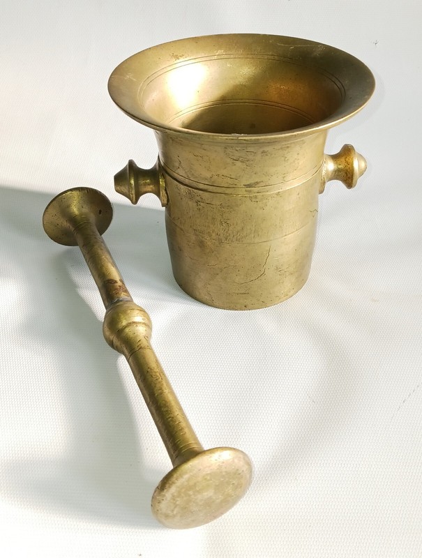 Antique Mortar RX Brass Pestal Pharmacy Secundum Artem Spice Number